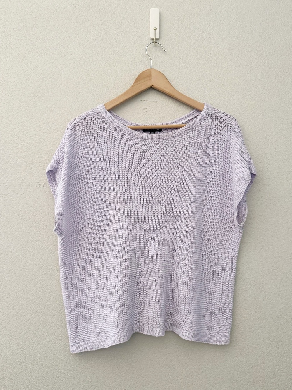 Eileen Fisher Organic Linen Cotton Slub Box Top Med Lilac Knit Casual Coastal - Picture 5 of 11